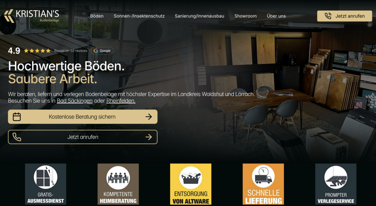 Desktop-Ansicht der für Kristian's entwickelten Website