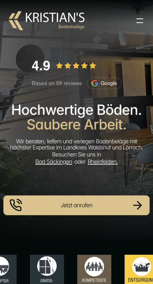 Mobile-Ansicht der für Kristian's entwickelten Website